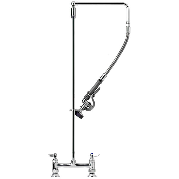 A T&S chrome pre-rinse faucet with a hose.