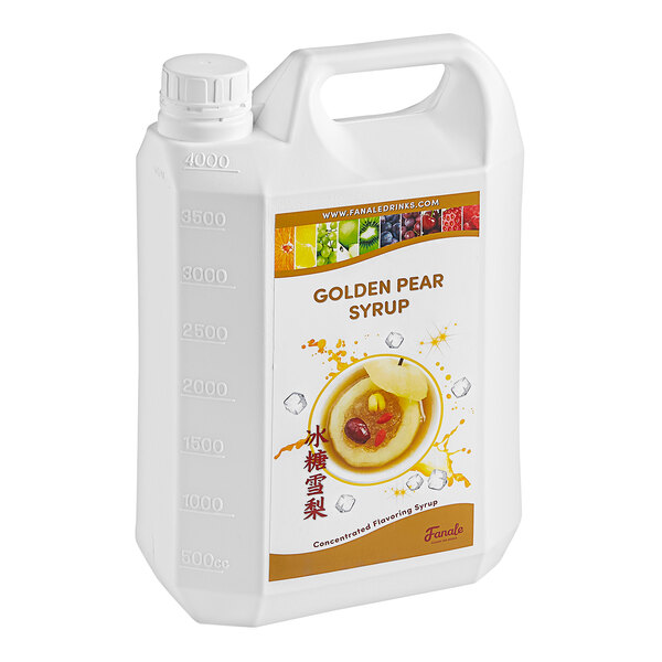 A white plastic container of Fanale Golden Pear Rock Sugar Syrup.