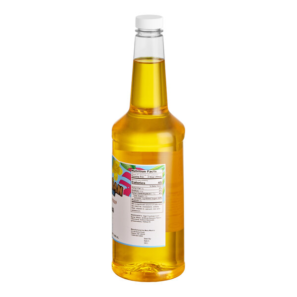 A 32 fl. oz. bottle of Hawaiian Shaved Ice Banana Snow Cone Syrup.