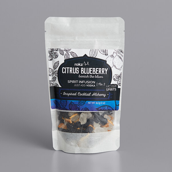 A Rokz citrus blueberry infusion refill pack on a table.