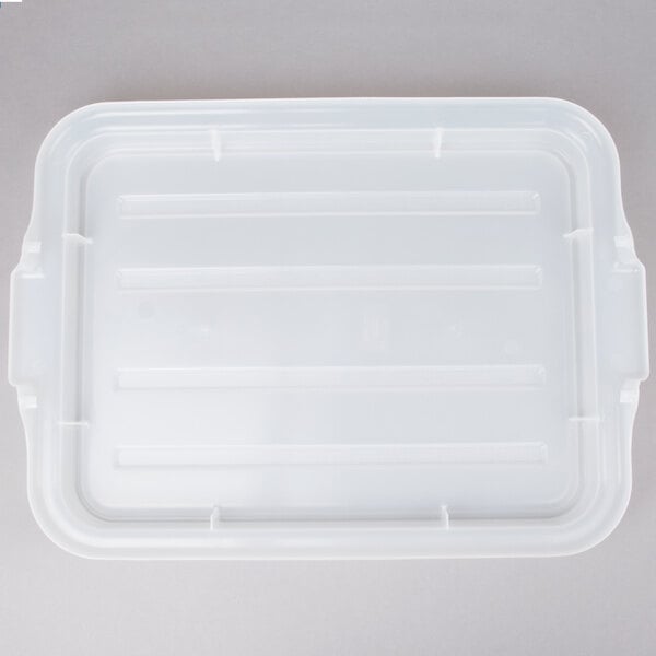 A white plastic Vollrath Traex food storage container with a clear lid.