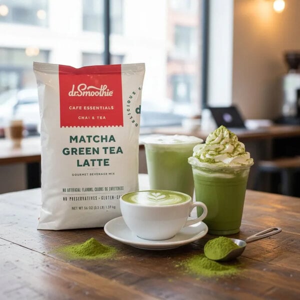 Dr. Smoothie Cafe Essentials Matcha Green Tea Latte Beverage Mix 3.5 lb. - 5/Case