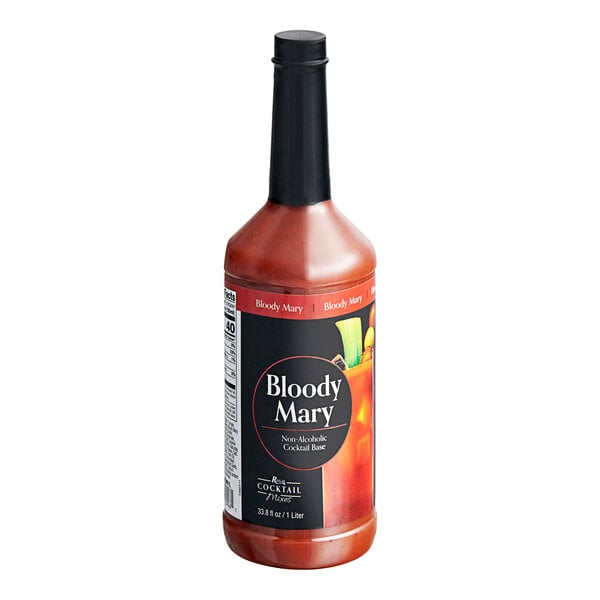 A case of 6 bottles of Regal Cocktail Bloody Mary Base Mix on a white background with a bottle of hot sauce and a bottle of tomato juice.