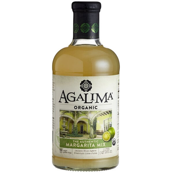 A case of Agalima Organic Margarita Mix bottles on a table with a white label.