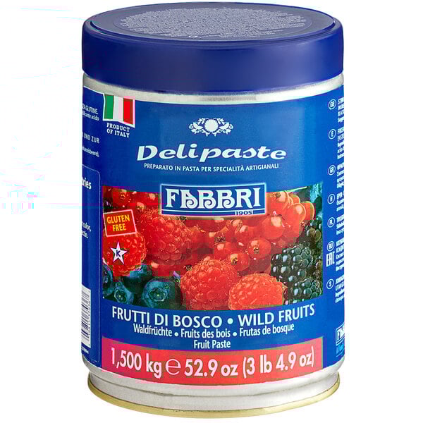 A can of Fabbri Wild Fruits Delipaste with a red label.