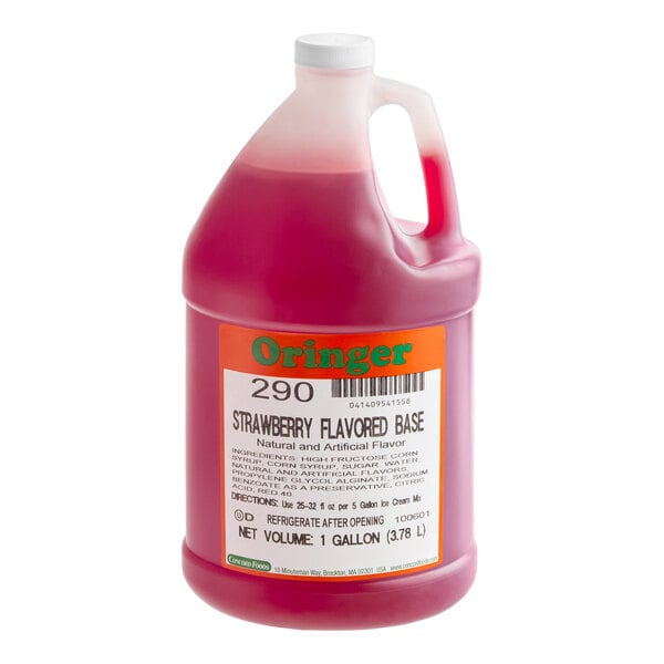 Oringer Seedless Strawberry Puree Hard Serve Ice Cream Base 1 Gallon - 4/Case