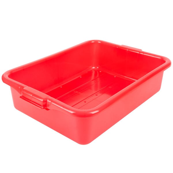 A Vollrath red plastic food storage drain box set with a recessed lid.