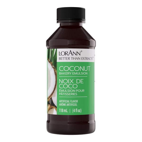 A 4 fl. oz. bottle of LorAnn coconut bakery emulsion.