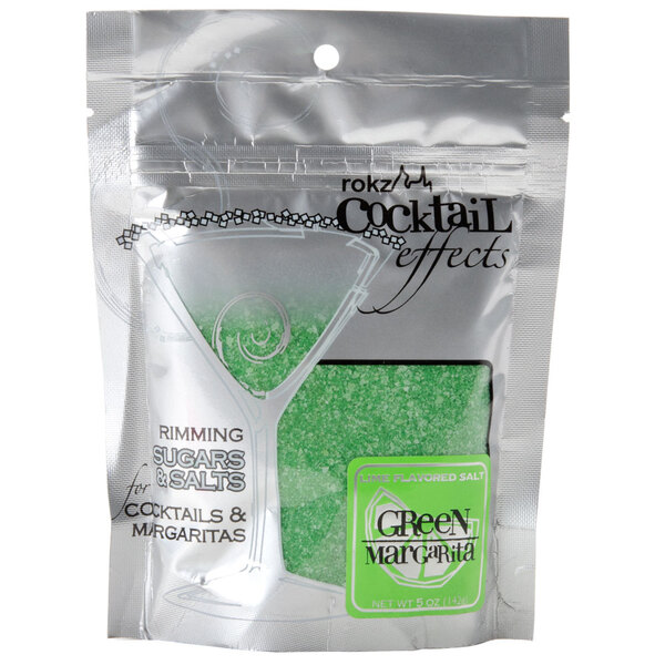 A bag of green Rokz margarita/cocktail rimming salt.
