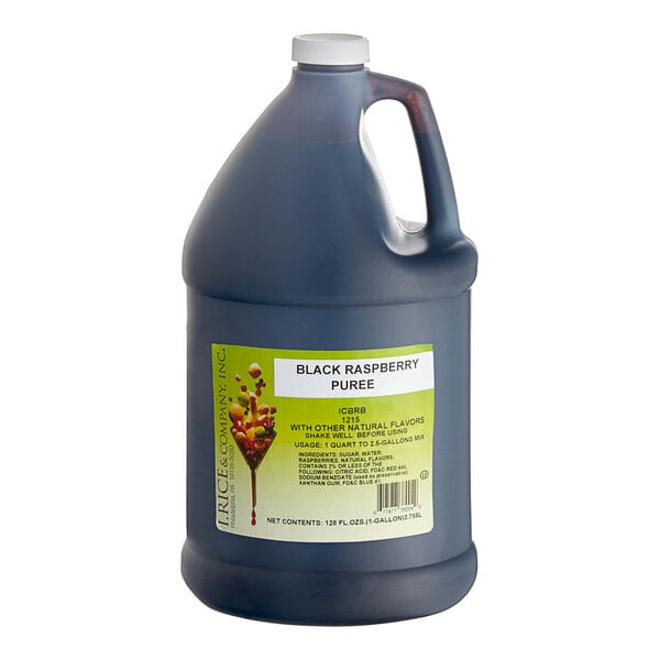 A large jug of I. Rice black raspberry puree.