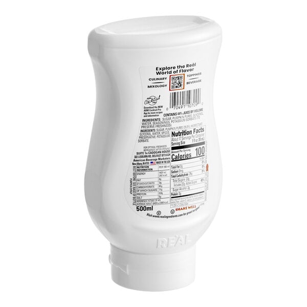 A 16.9 fl. oz. squeeze bottle of Real Pumpkin Puree Infused Syrup.