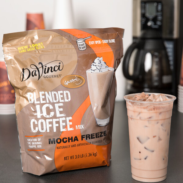 A bag of DaVinci Gourmet Mocha Freeze mix.