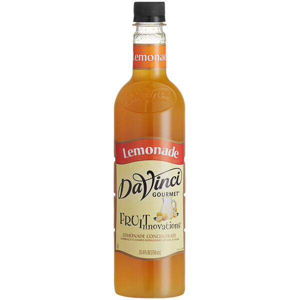 A bottle of DaVinci Gourmet Lemonade Concentrate syrup on a white background.