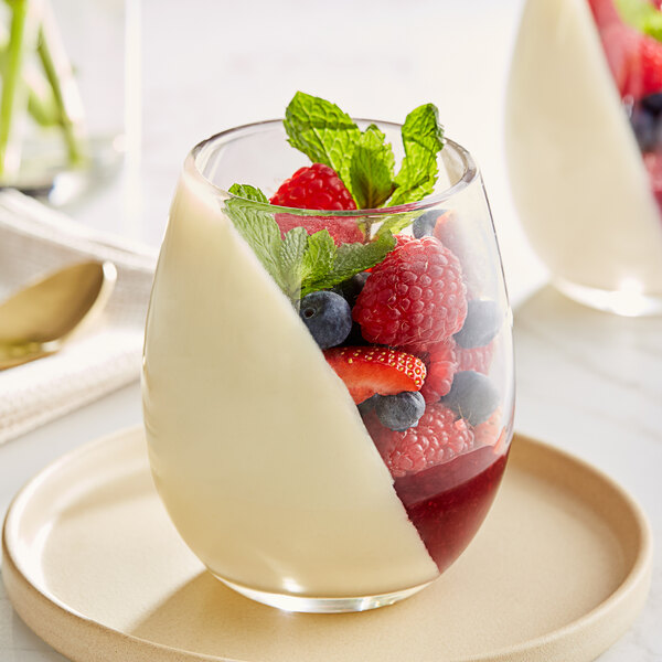 A glass of fruit and cream with Sosa Vegetable Gelling Agent.
