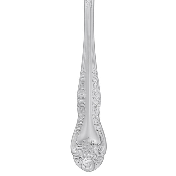 A Oneida Rosewood stainless steel teaspoon with a design on it.