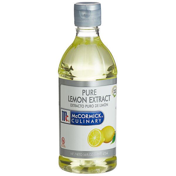 A case of 6 McCormick Culinary Pure Lemon Extract bottles on a counter.
