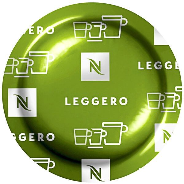 A green Nespresso Professional Leggero coffee capsule with white text.