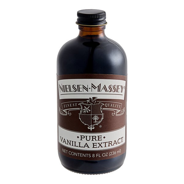 A Nielsen-Massey 8 fl. oz. bottle of vanilla extract.