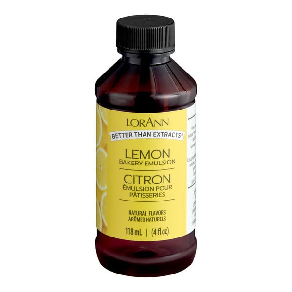 A 4 fl. oz. bottle of LorAnn all-natural lemon bakery emulsion.