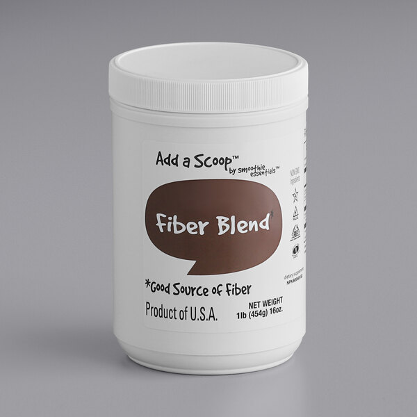A case of Add A Scoop Fiber Blend supplement powder in white containers with labels.