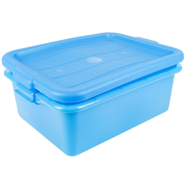 A Vollrath Traex Color-Mate blue plastic food storage container with a recessed lid.