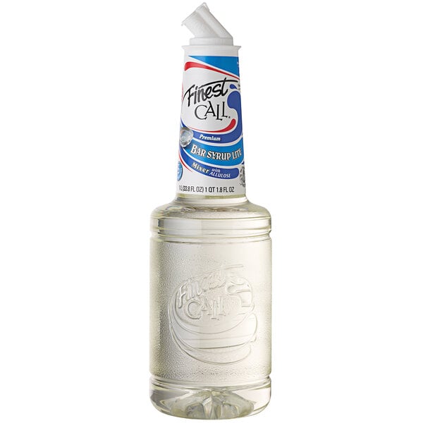 A bottle of Finest Call Lite Simple Syrup with a white cap.