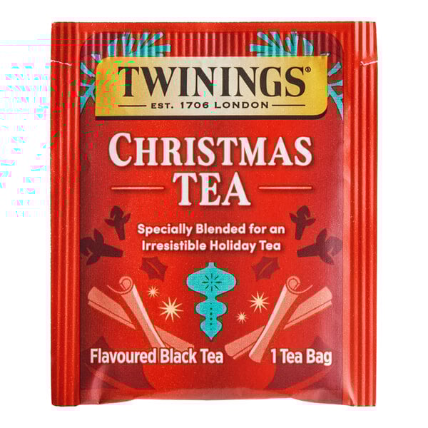 A red Twinings package of 20 Christmas tea bags with white and black text.