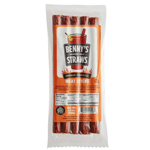 A package of 20 Benny's Original Smokin' Chipotle Meat Straws.