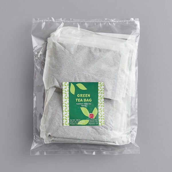 A green and white package of Bossen large green loose leaf tea bags.