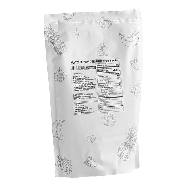 A white bag of Fanale Matcha Green Tea Powder with a label.