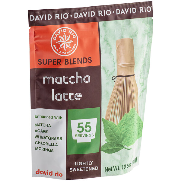 A white bag of David Rio Super Blends Matcha Latte Mix.