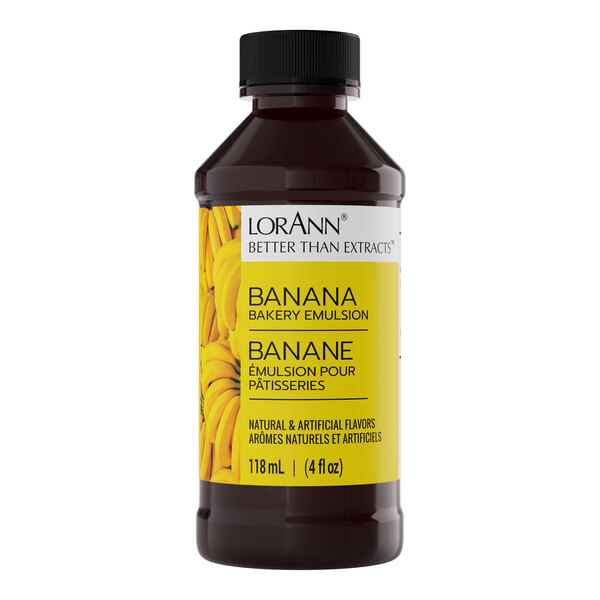 A 4 fl. oz. bottle of LorAnn banana bakery emulsion.