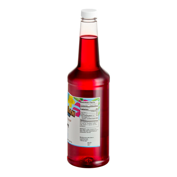 A 32 fl. oz. bottle of Hawaiian Shaved Ice Cherry Snow Cone Syrup.