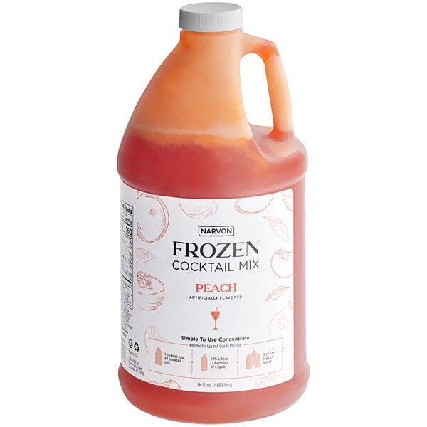 A white jug of Narvon Peach frozen cocktail mix concentrate.