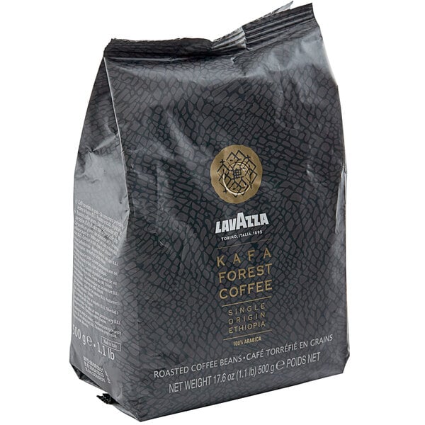 A black bag of Lavazza Whole Bean Espresso with a gold label.