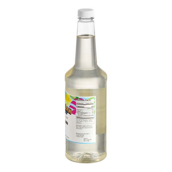 A clear 32 fl. oz. bottle of Hawaiian Shaved Ice Pina Colada snow cone syrup.