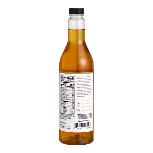 A bottle of Capora Pumpkin Spice Flavoring Syrup.