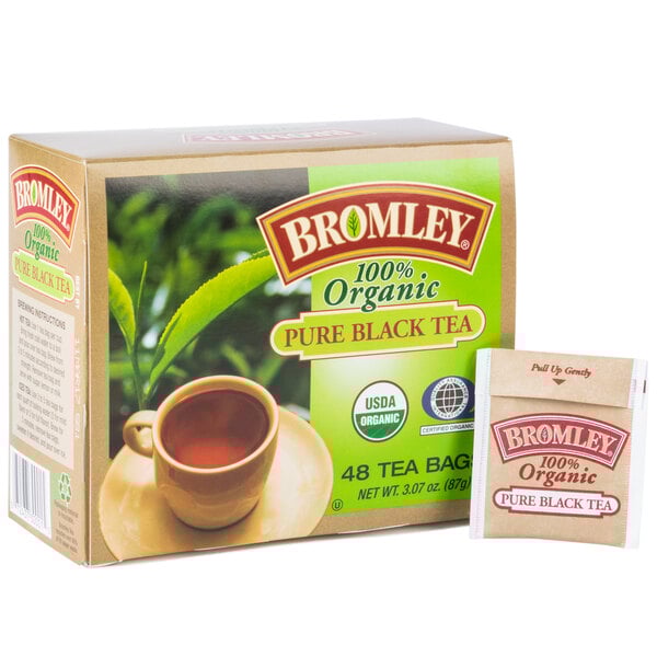A Bromley 12-count case of Bromley 48-count organic black tea bags.