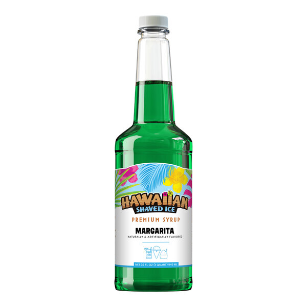 A 32 fl. oz. bottle of Hawaiian Shaved Ice Margarita flavored snow cone syrup.
