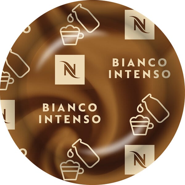 A Nespresso Professional Bianco Intenso coffee capsule on a counter with a logo.