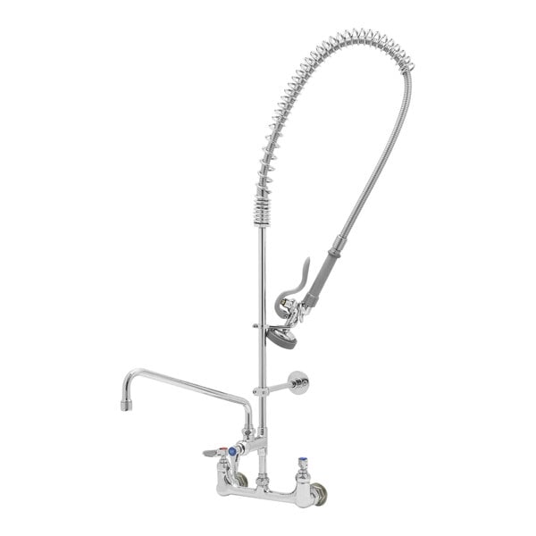 A T&S EasyInstall wall mounted pre-rinse faucet with hose attachment.