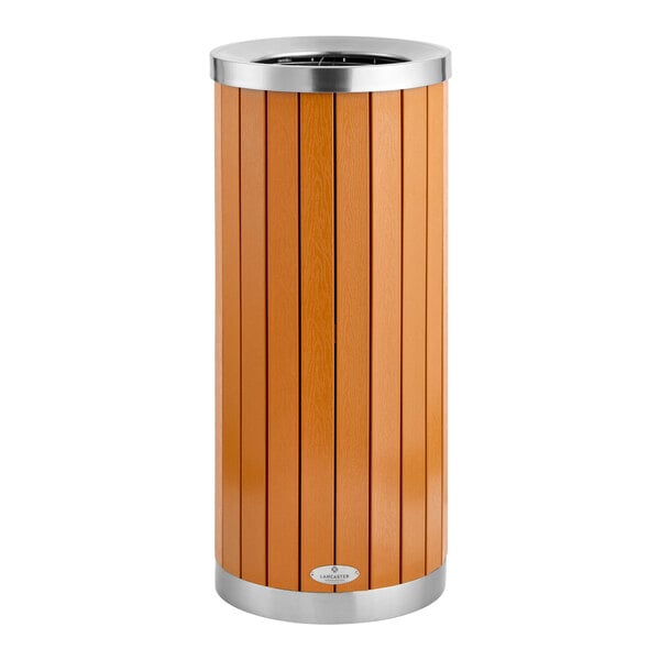 Lancaster Table & Seating 13.5 Gallon Steel / Wood Composite Round Decorative Outdoor Trash Can with Open Lid