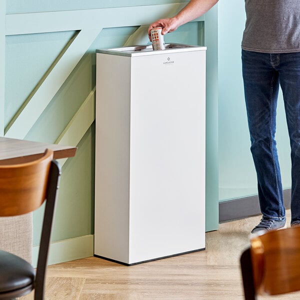 Lancaster Table & Seating 17 Gallon White Powder-Coated Metal Rectangular Decorative Trash Can