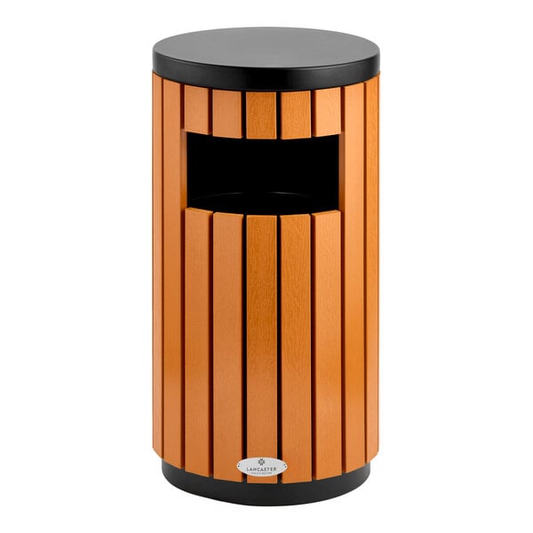 Lancaster Table & Seating 11 Gallon Steel / Wood Composite Round Decorative Outdoor Trash Can with Side Opening