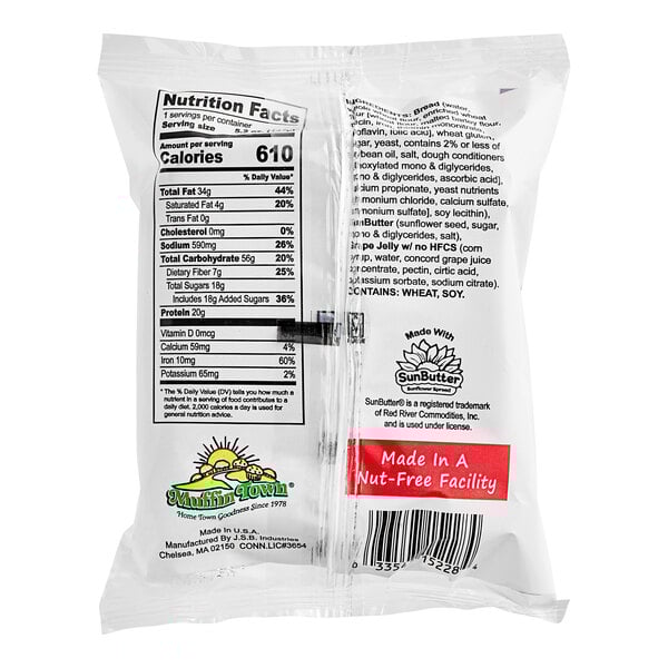 A close up of a package of SunWise Individually Wrapped SunButter and Grape Crustless Sandwiches.