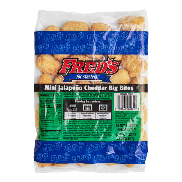 A bag of Fred's Breaded Jalapeno Cheddar Cheese Bites.