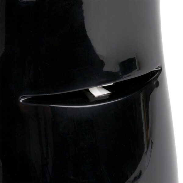 A black Proctor Silex electric can opener with a metal blade.