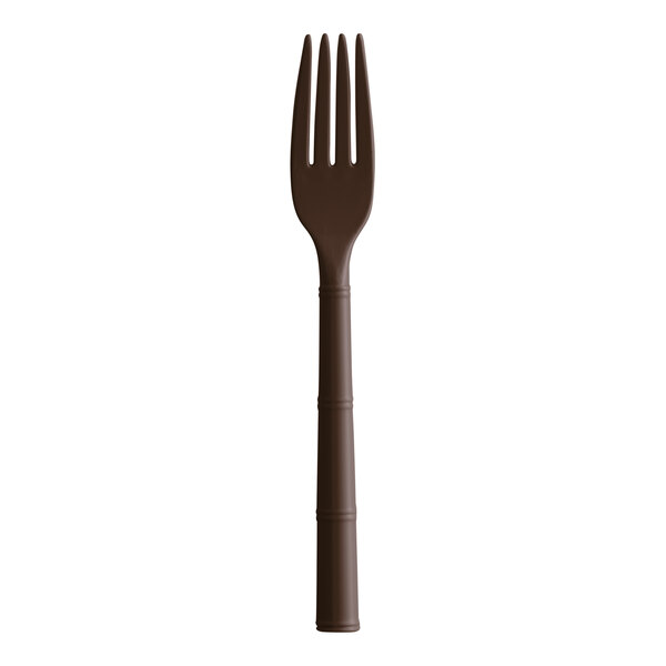 A brown polycarbonate fork with a white background.