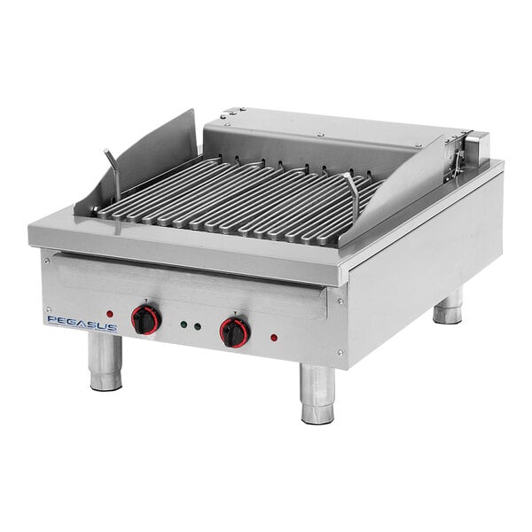 A Pegasus electric countertop charbroiler with red control panel.