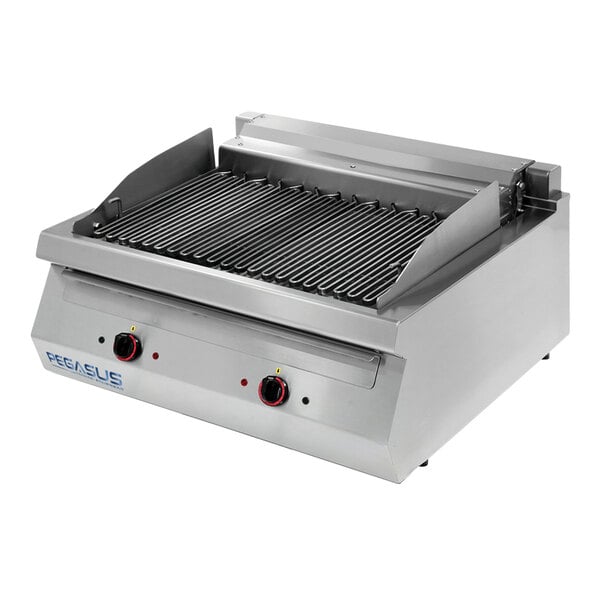 A Pegasus electric countertop charbroiler with two burners.